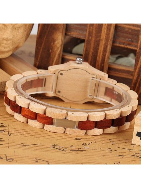Women\'s Beige And Brown Analog Quartz Couples Bamboo Classic Design Wooden Watch main image 6